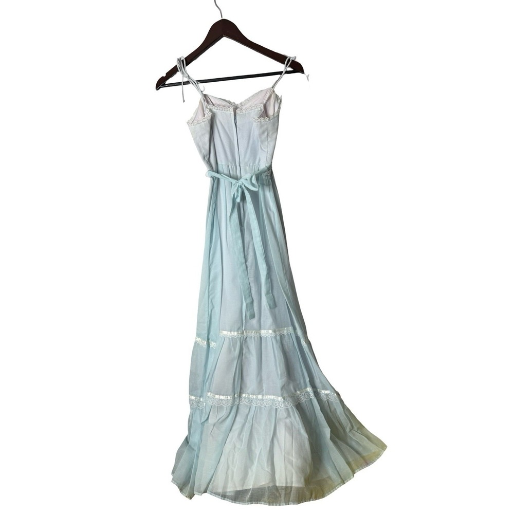 Vintage Helen Joy Maxi dress blight blue tiered lace embroidered 5-6 70s - Picture 3 of 3